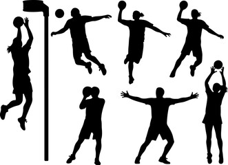 Netball Player Silhouette Set – Dynamic Actions and Game Poses