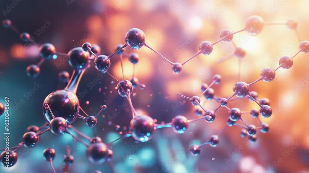 Poster molecules forming complex structures in colorful background