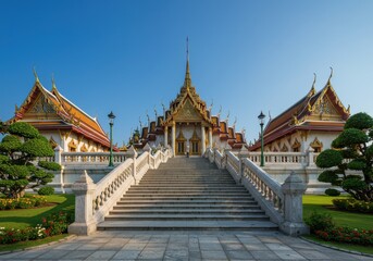 Fototapeta premium Grand Staircase and Golden Temple in Bangkok, Thailand