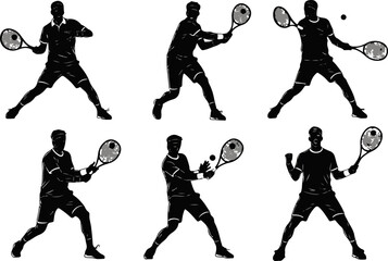 Tennis Silhouette Set: Dynamic Poses of the Sport in Motion