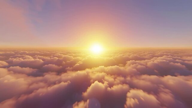 A golden sunrise breaks through a sea of clouds