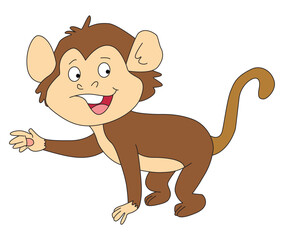Monkey raising one hand and smiling