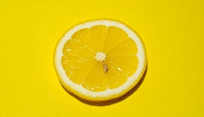Lemon slice on yellow background 