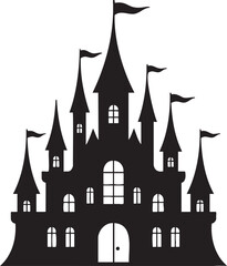 Obraz premium Create a spooky Halloween vibe with this haunted castle silhouette, perfect for invitations and decorations
