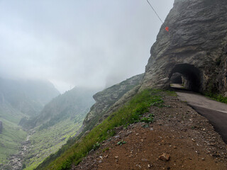 Tunnel on the way to lake Zott near Robiei in the Swiss alps