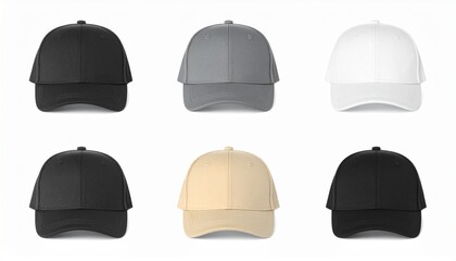 Blank flat snap back hat 6 set on white background