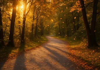 Obraz premium Rark road in autumn forest