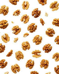A healthy heap of natural brown walnuts, isolated and close-up, a tasty snack ingredient