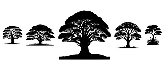 Tree Silhouette Black Filled On The White Background - Vector Illustration Design Elements.