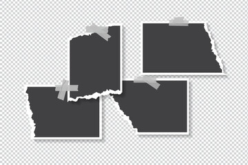 Untidy collage photo frame, Vector realistic blank instant camera photo frames templates with tape