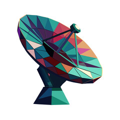 Abstract Low-Poly Satellite Dish: Vibrant Geometric Design, Futuristic Communication Technology, Colorful Modern Artwork.

