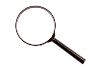 Classic black magnifying glass top view for analysis and research