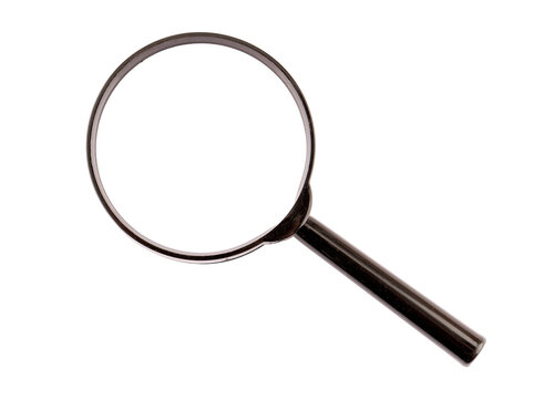 Classic black magnifying glass top view for analysis and research