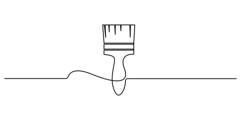 Paint brush continuous one line drawing. Brush and painting palette single line drawing vector illustration