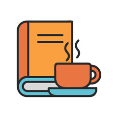 Stylized image of a book and a coffee cup on a saucer