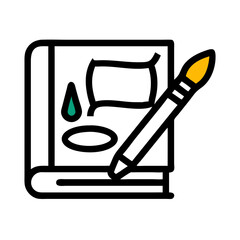 Art Book Illustration with a Green Paint Drop and Yellow Brush