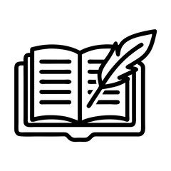 Open book with quill pen resting on the pages, writing concept illustration
