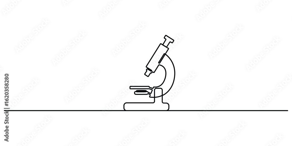 Poster continuous one line drawing of a laboratory microscope. minimalist line art style microscope vector 