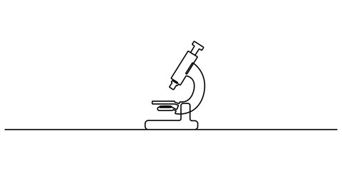 Continuous one line drawing of a laboratory microscope. Minimalist line art style microscope vector illustration