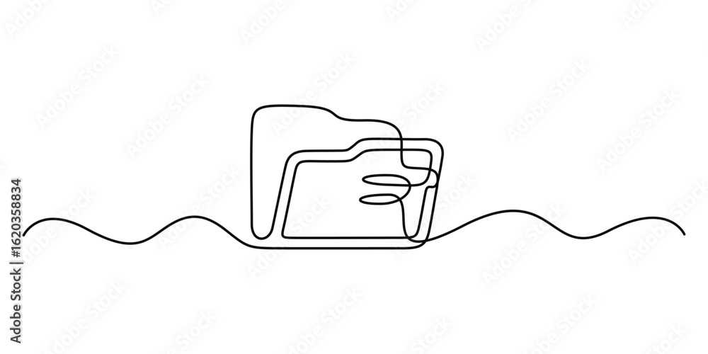 Poster continuous one line drawing of a folder. outline documents background icon. saving securities vector