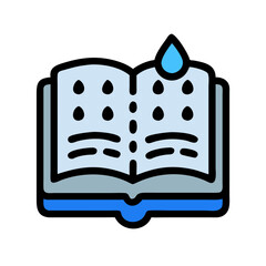Open book with water drop, concept of a leaky or tearstained story