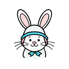 Adorable Bunny with Blue Bow and Hat, Illustration for Children