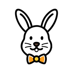 Cartoon white rabbit head wearing a bow tie on a white background