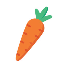 Simple Cartoon Illustration of a Vibrant Orange Carrot with Green Stem Leaves