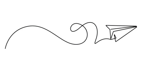 Continuous one line drawing of paper airplane minimal outline vector illustration