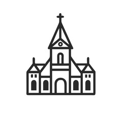 Monochrome Outline Icon of a Church Building with a Steeple and Cross