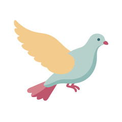 Minimalist illustration of a light blue and peach colored flying dove