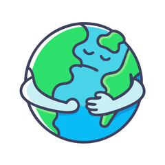 Sad Earth Cartoon Globe Hugging Itself Vector Illustration for Climate Change