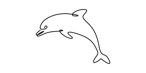 Obraz premium Continuous one line drawing of dolphin. Minimalist single line outline dolphin icon. Doodle vector illustration