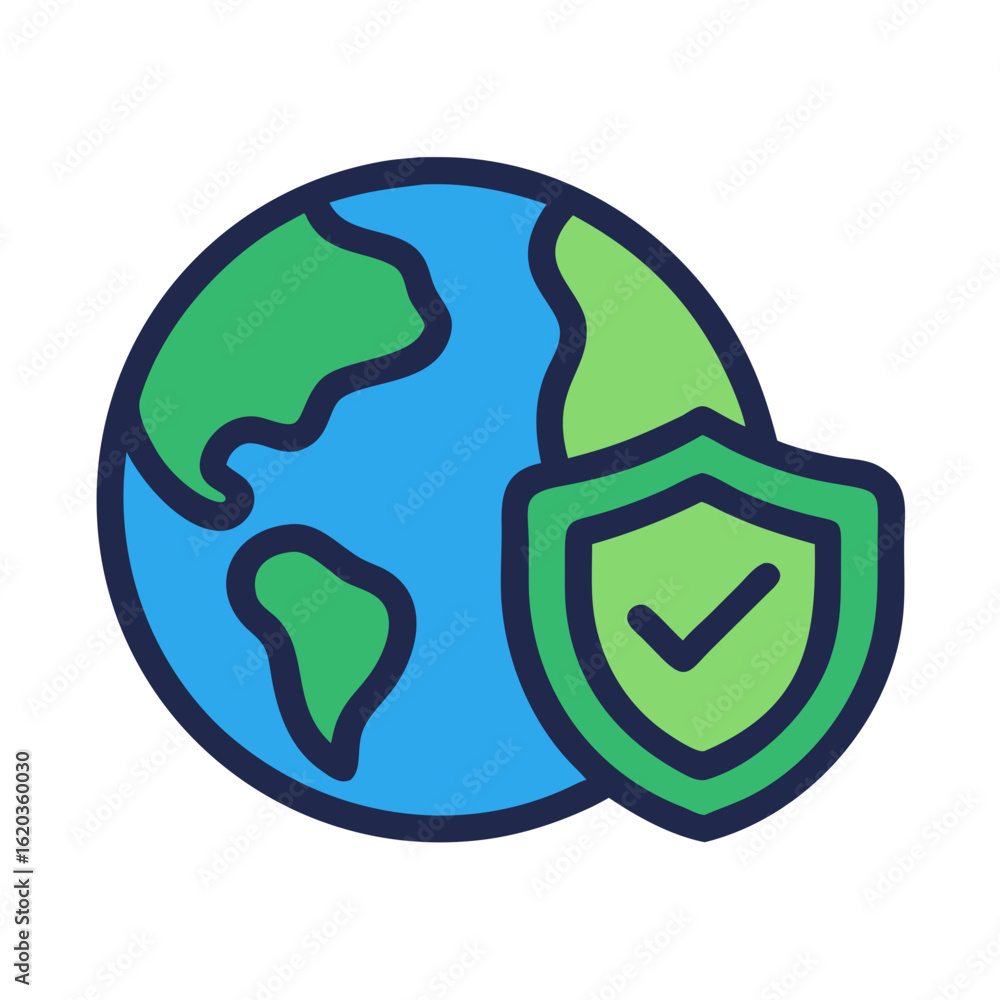 Aufkleber secured world network icon symbolizing global data protection and network integrity