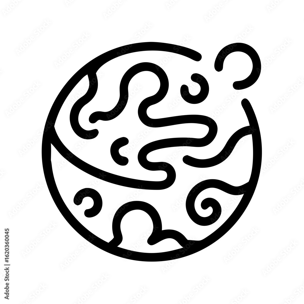 Poster Abstract representation of a planet with winding paths and swirling patterns