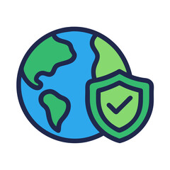 Secured world network icon symbolizing global data protection and network integrity