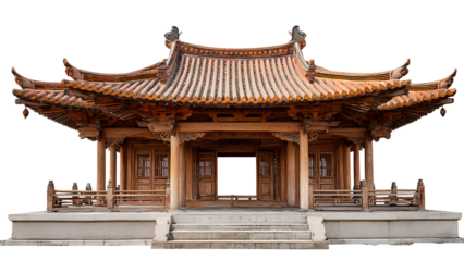 Traditional Chinese Wooden Pavilion with Curved Roof – Isolated on Transparent Background