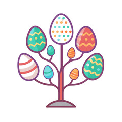 Colorful Easter Egg Tree with Various Patterns Isolated on White Background