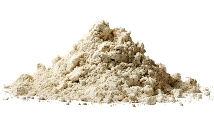 Crumbling lime mortar pile, sandy texture, light off-white color, isolated on Transparent background