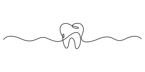 Human teeth continuous one line drawing art of isolated minimalist outline vector illustration