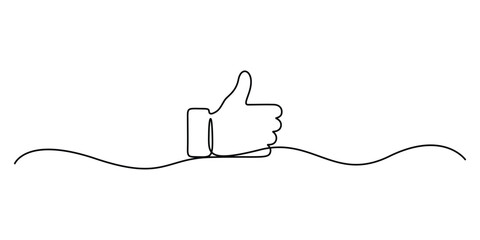 Thumbs up icon continuous one line drawing vector illustration, Satisfaction customer concept. Ok hand gesture hand drawn graphic illustration