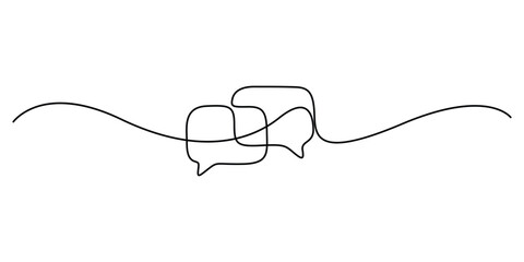 Continuous one line drawing of black conversation bubbles vector illustration