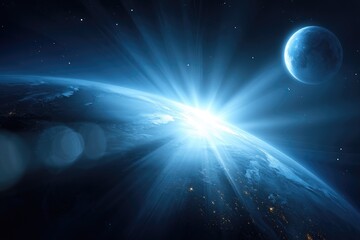 Fototapeta premium Earth, moon, sunrise from space