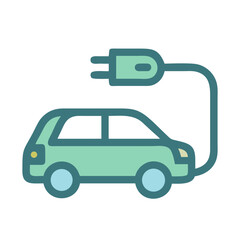 Electric vehicle charging illustration, green and blue car icon, sustainable transportation
