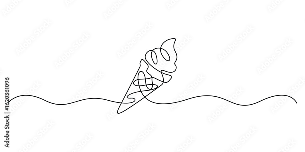Aufkleber ice cream in waffle cone in one continuous line drawing. isolated on white background vector illustr
