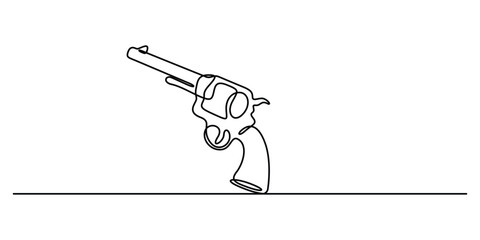 Continuous one line drawing of gun. Single line drawing the gun, police gun vector illustration, Gun, weapon, handgun icon. Pistol linear icon, Vector illustration