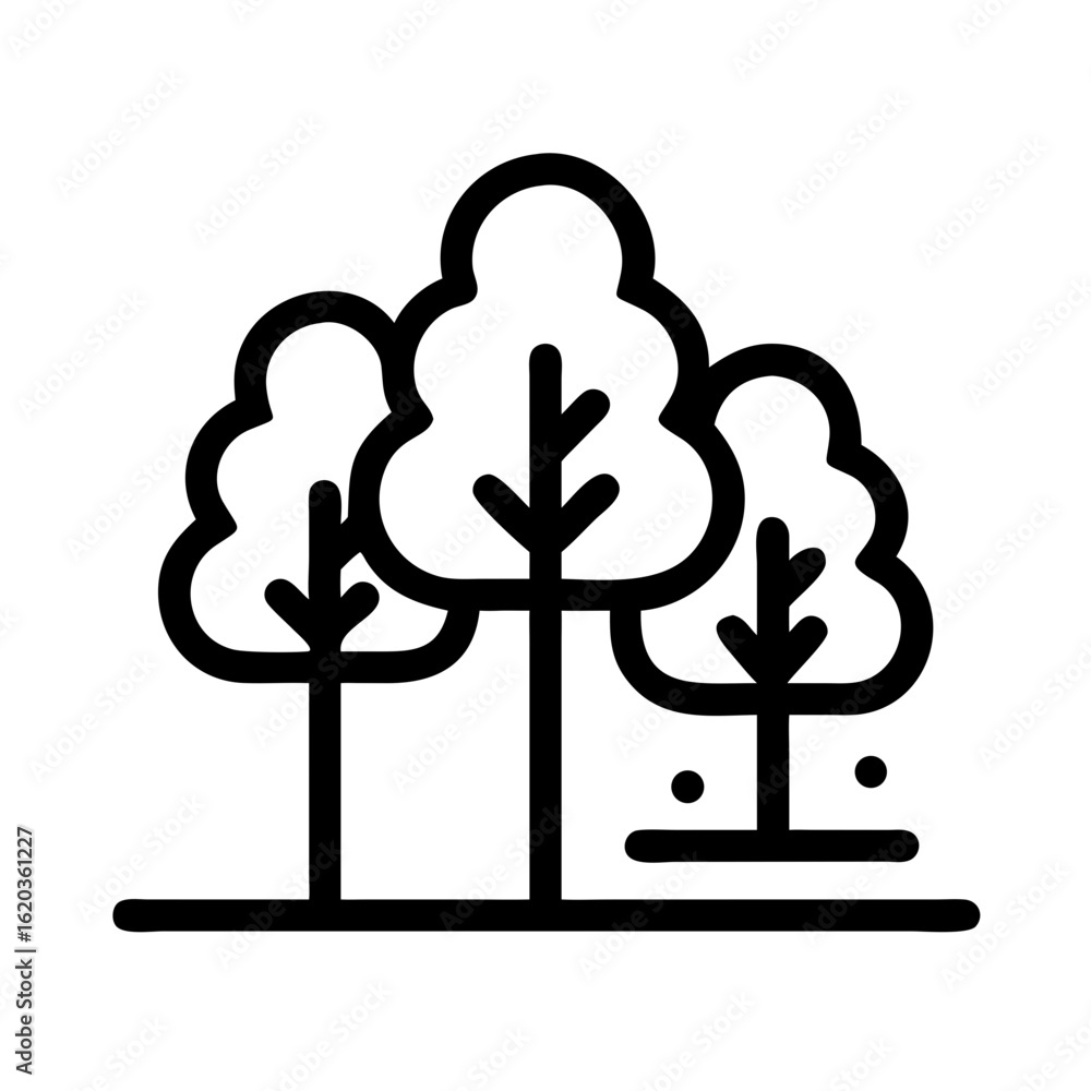 Poster three trees standing together on a plain, represented in a simple style