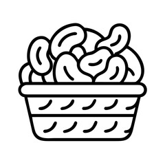 A basket full of beans or similar objects, a monochrome illustration