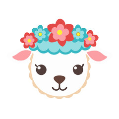 Cute Cartoon Sheep with Flower Crown Head, a colorful artistic render