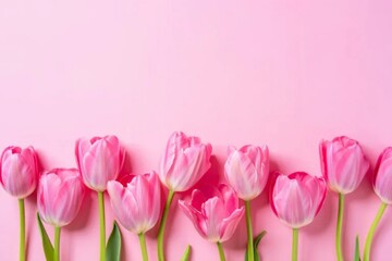 A Gentle Arrangement of Spring Tulips on a Pastel Pink Background